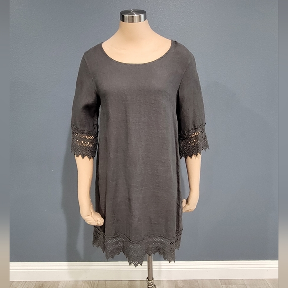 Nwt STELLA ROSE Gray Linen Crochet Lace Trim Shift Dress S - Picture 1 of 8